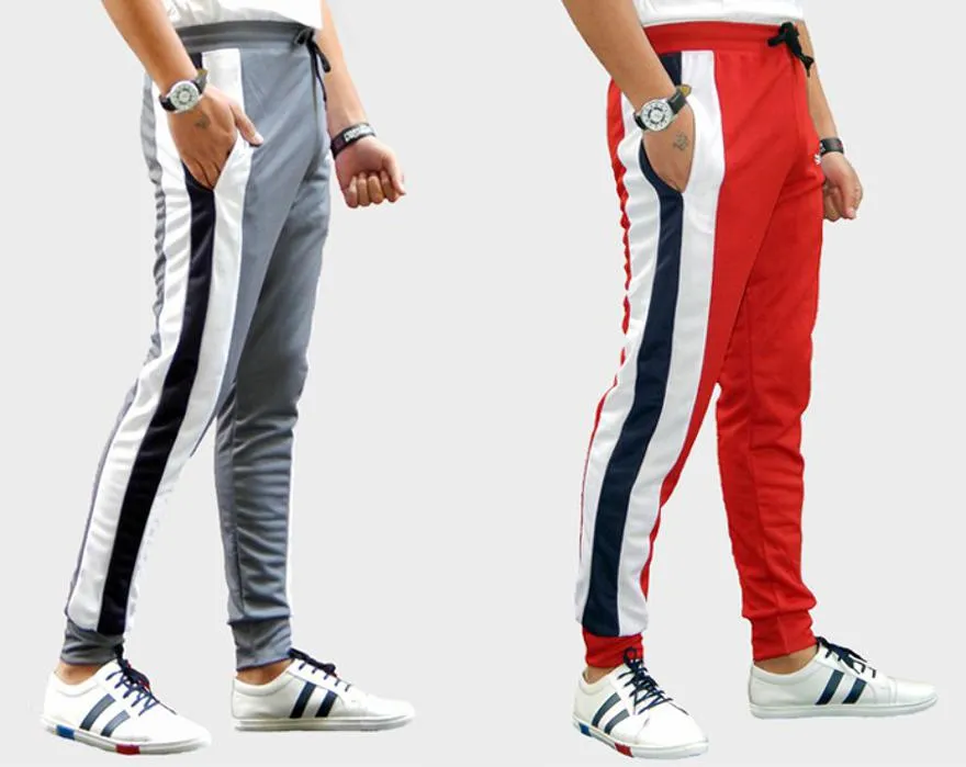 Men Colorblock Grey/Red Track Pants (Pack of 2)