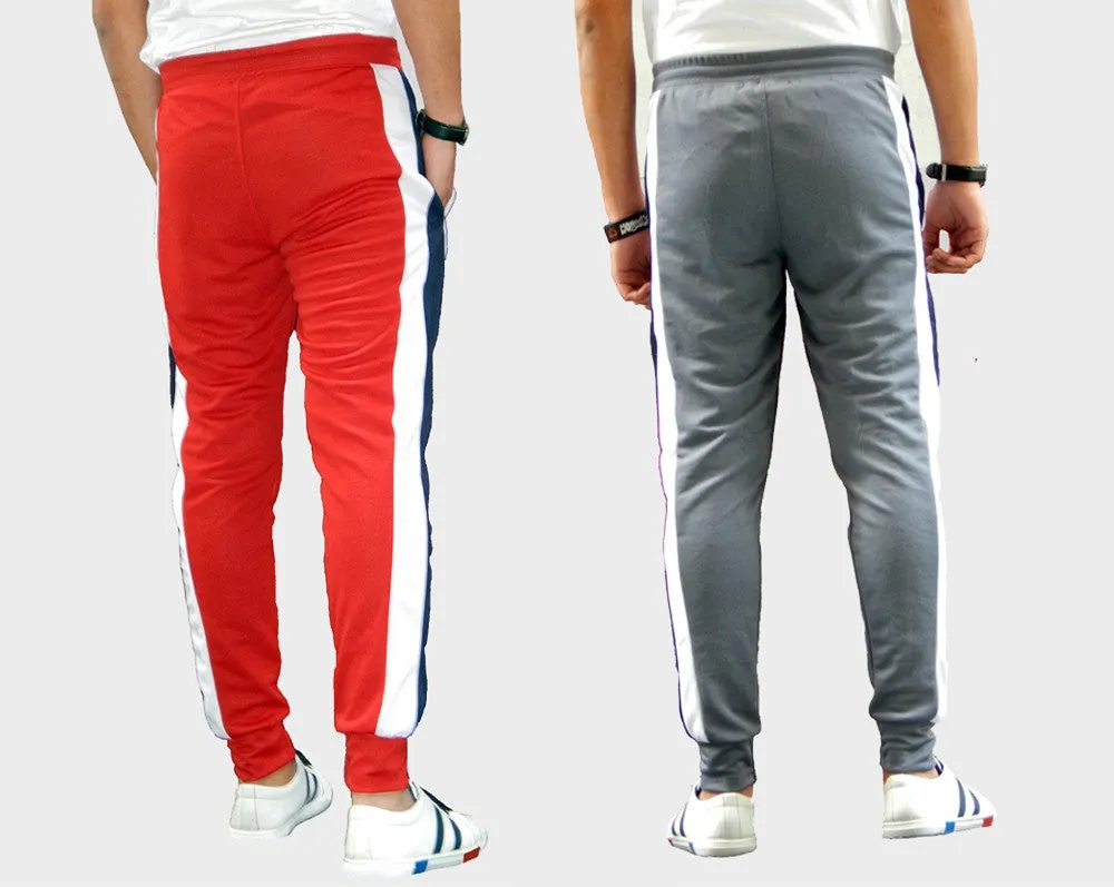 Men Colorblock Grey/Red Track Pants (Pack of 2)