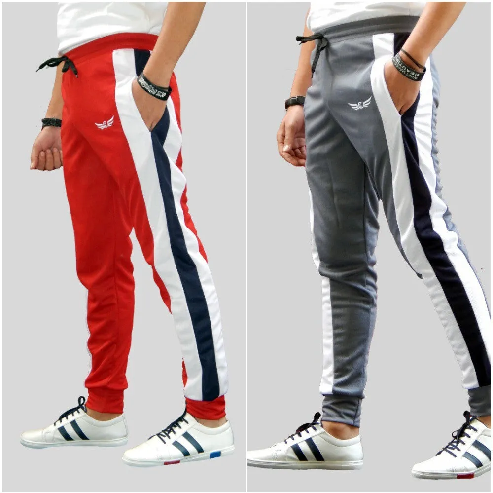 Men Colorblock Grey/Red Track Pants (Pack of 2)