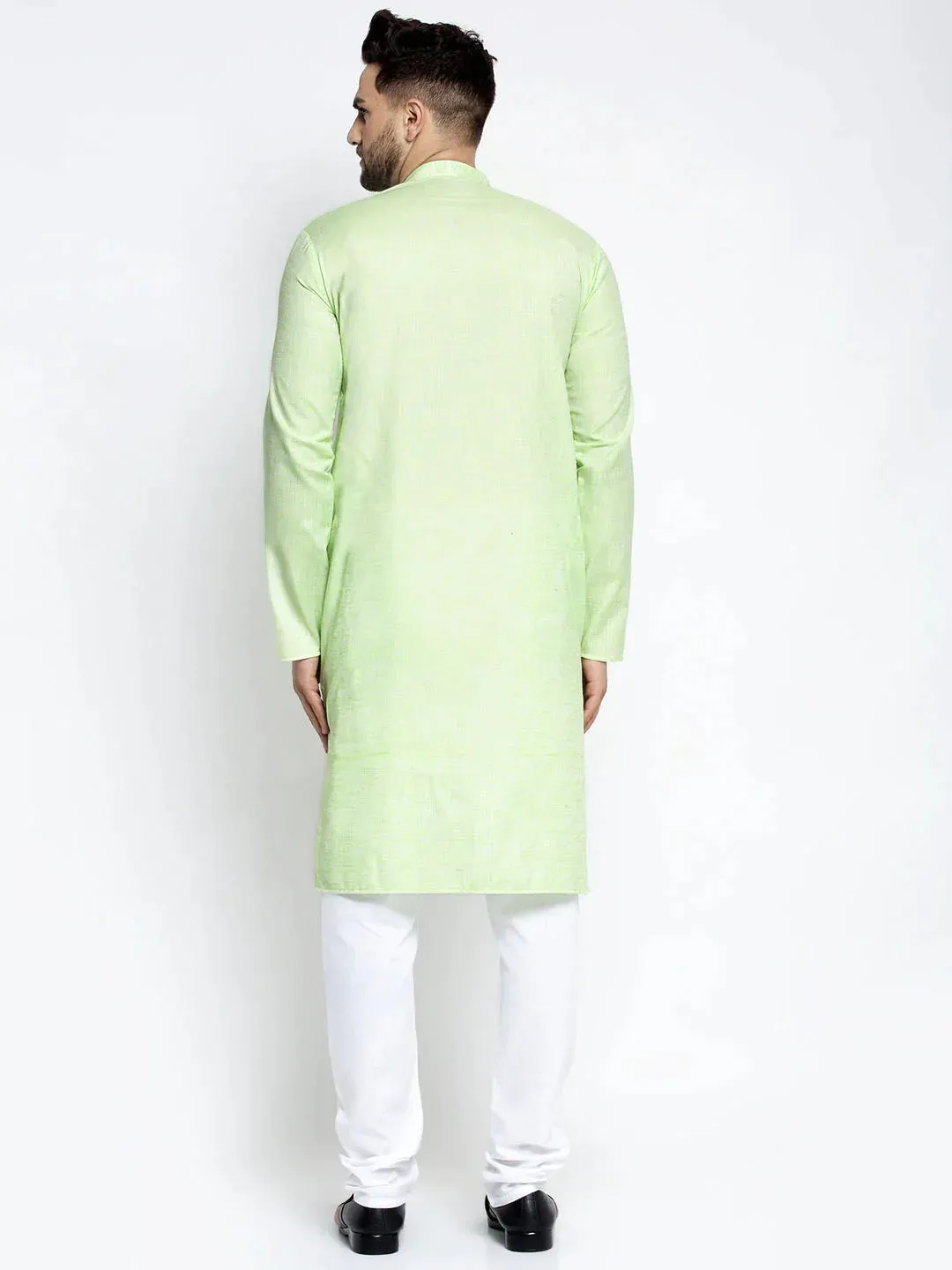 Men Green & White Self Design Kurta With Pyjamas