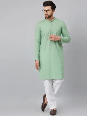 Men Green Chikankari Embroidered Woven Design Straight Kurta With Pyjama