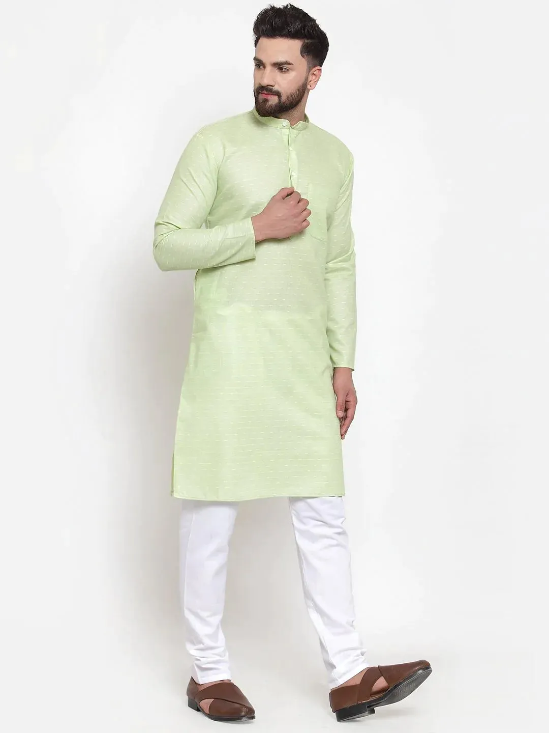 Men Green Self-Design Kurta With Churidar