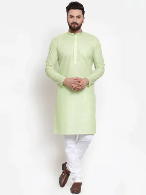 Men Green Self-Design Kurta With Churidar