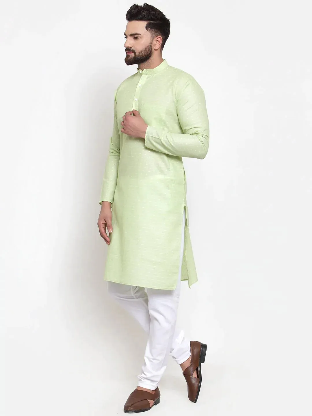 Men Green Self-Design Kurta With Churidar