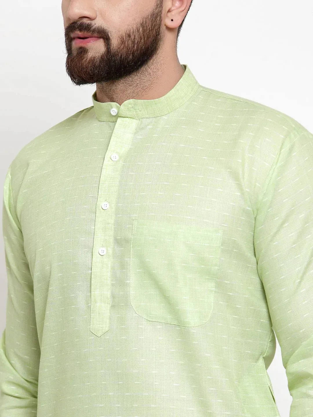 Men Green Self-Design Kurta With Churidar