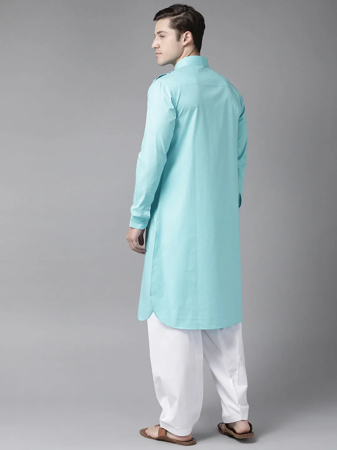 Men Sea Green Pathani Kurta With Salwar