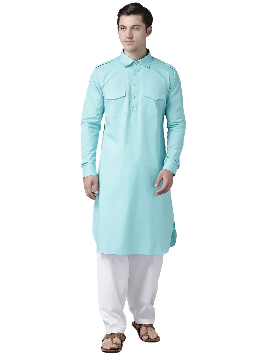 Men Sea Green Pathani Kurta With Salwar