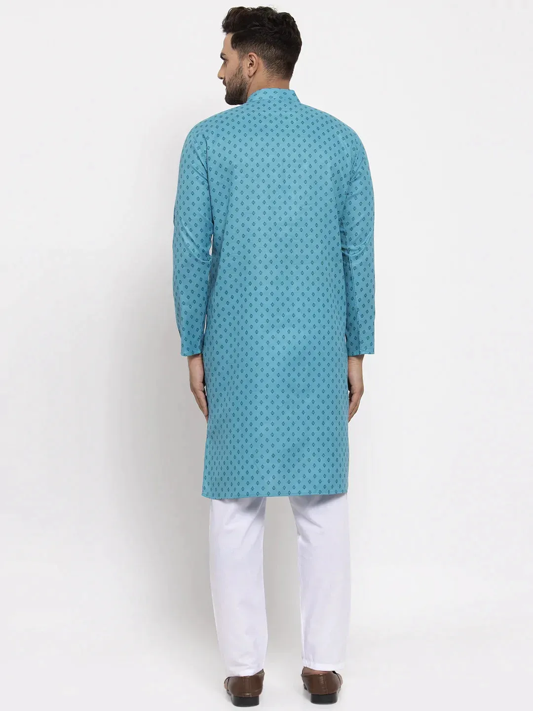 Men Sky Blue Printed Kurta With Pyjamas