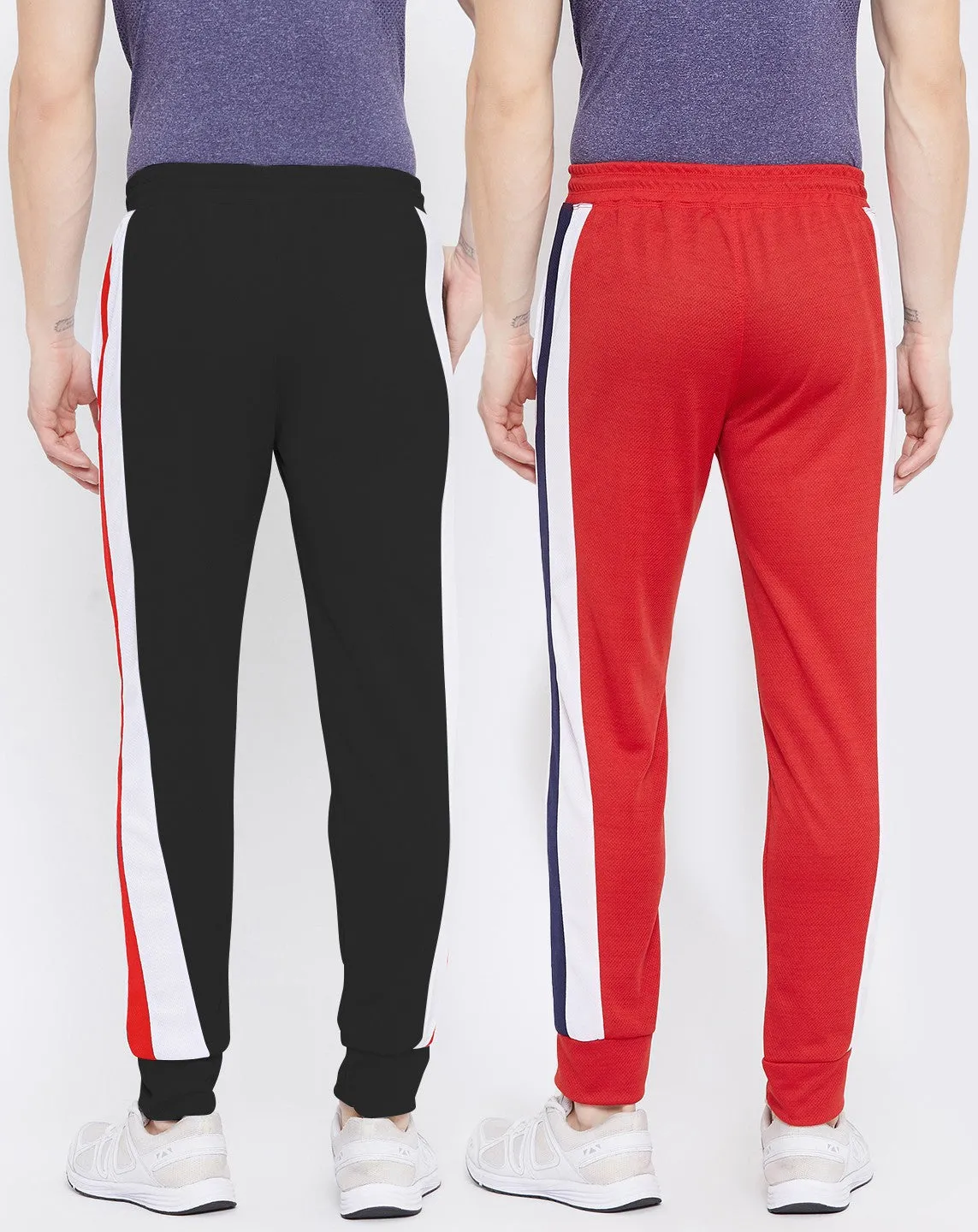 Men Solid Black/Red Hiking Track Pants (Pack of 2)