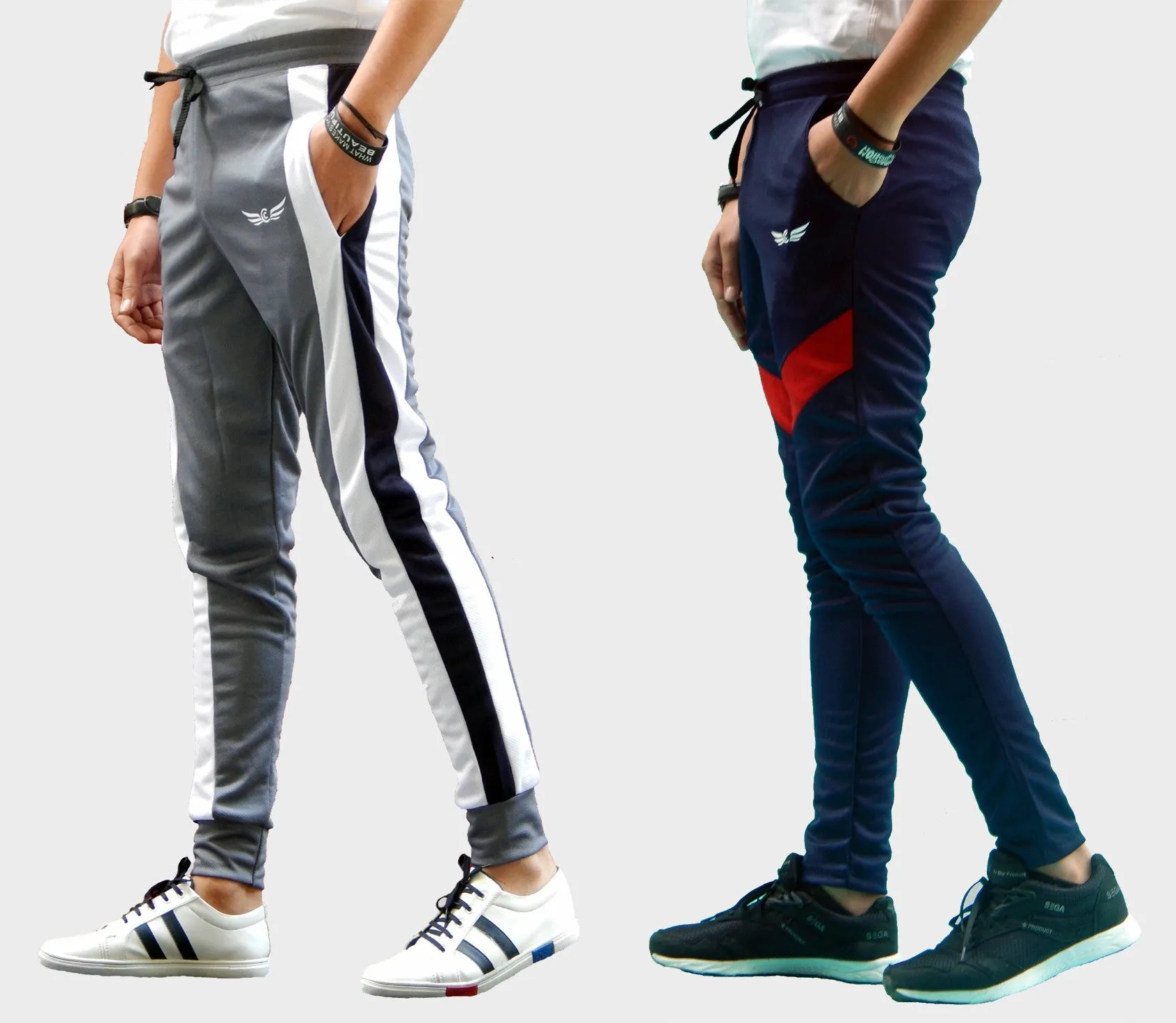 Men Striped Grey/Navy Track Pants (Pack of 2)