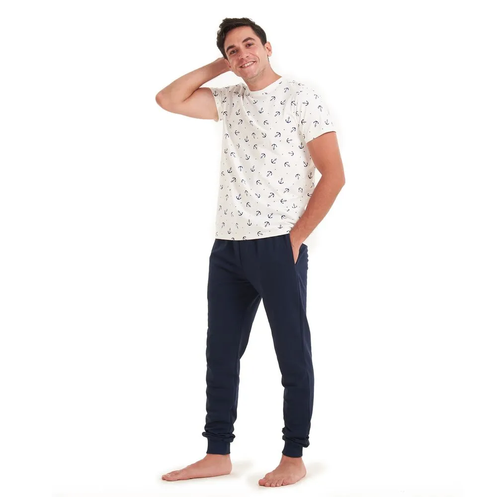 Men summer pajama set Anchor T-shirt  Dark blue pants