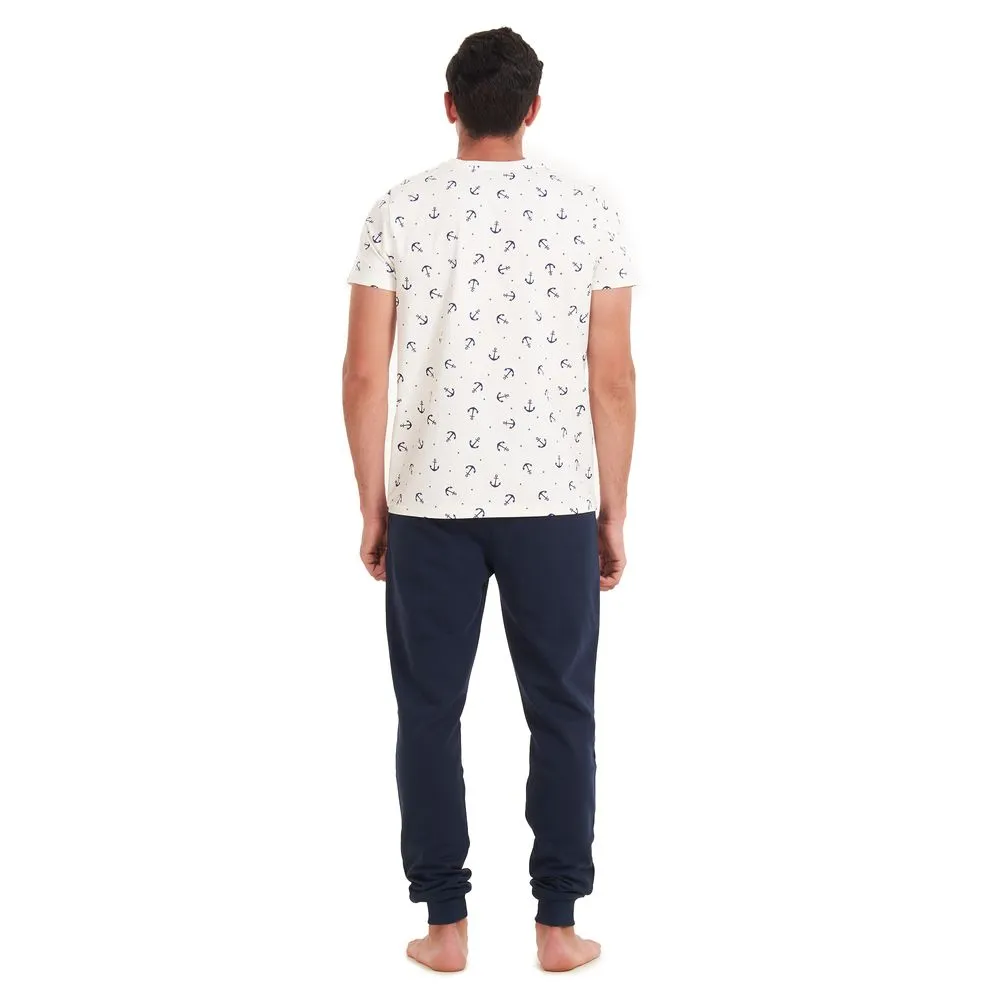 Men summer pajama set Anchor T-shirt  Dark blue pants