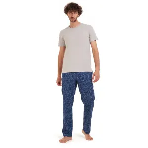 Men summer pajama set Grey T-shirt   light blue lines pants