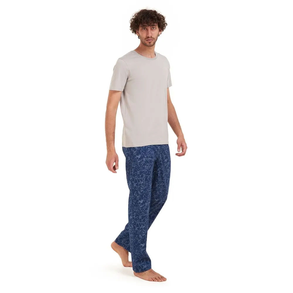 Men summer pajama set Grey T-shirt   light blue lines pants