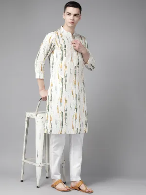 Men White Multi Tie And Dye Print Design Straight Kurta With Pajama