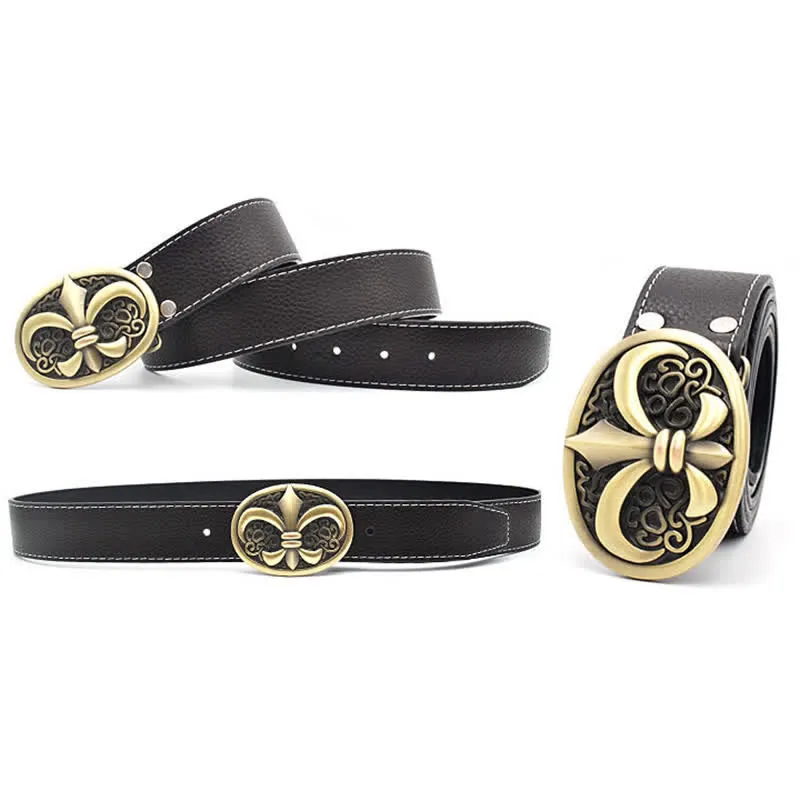 Men's Bronze Symbol Cross Buckle Leather Belt