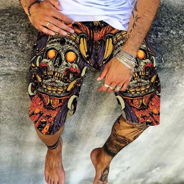 Men's Colorful Skull 3D Printed Swim Shorts