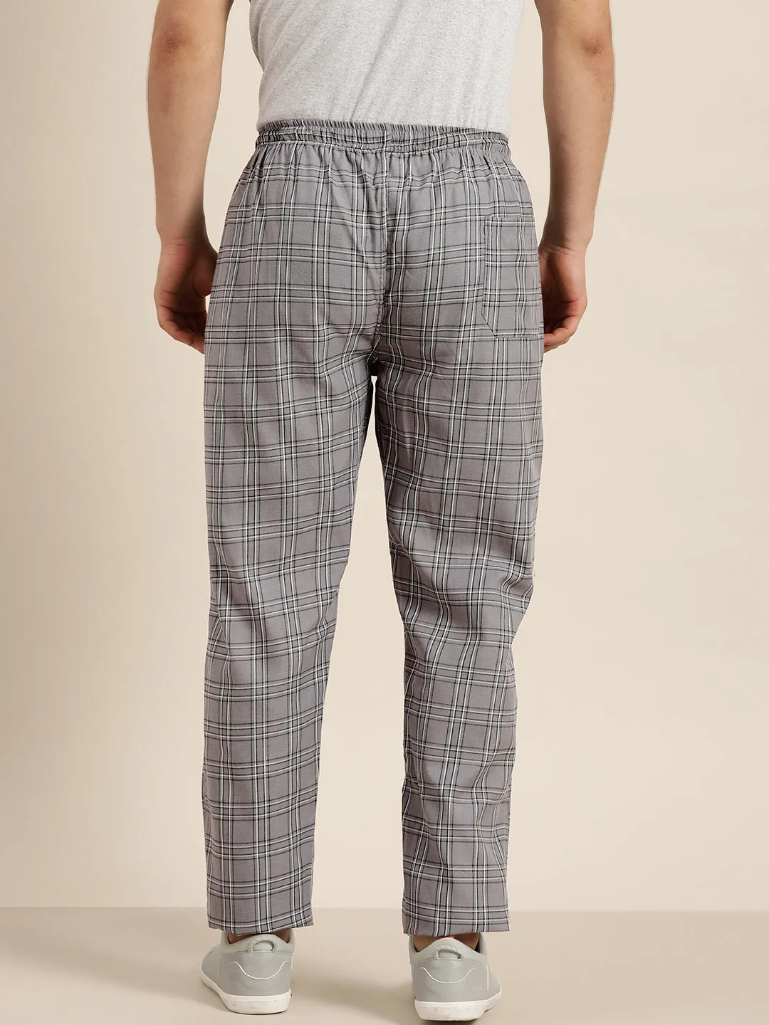 Men's Cotton Grey & White Checked Track Pant - Sojanya