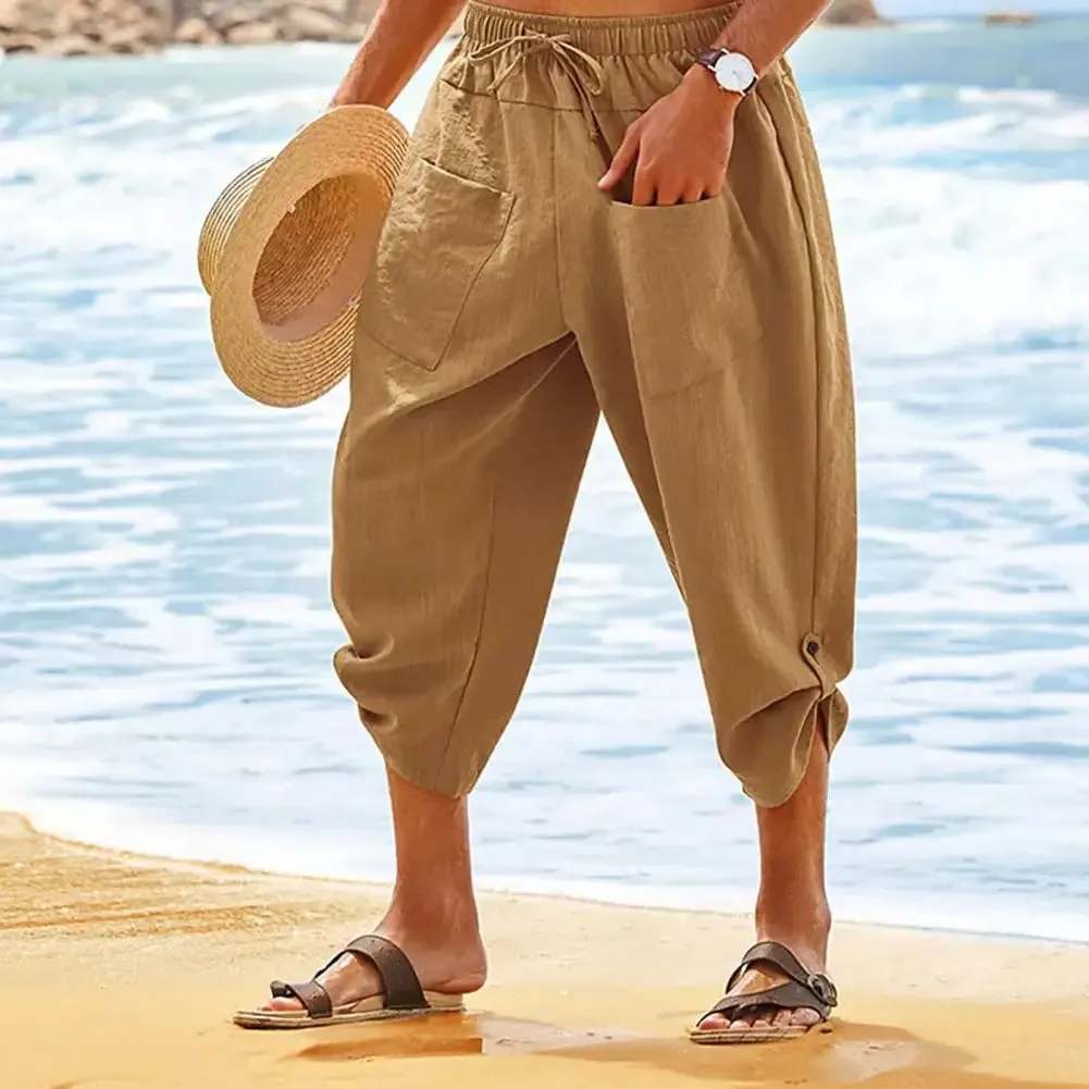 Men's Drawstring Mid-Calf Linen Pants