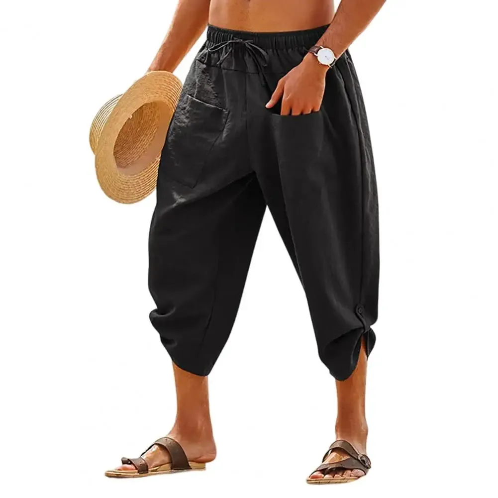 Men's Drawstring Mid-Calf Linen Pants