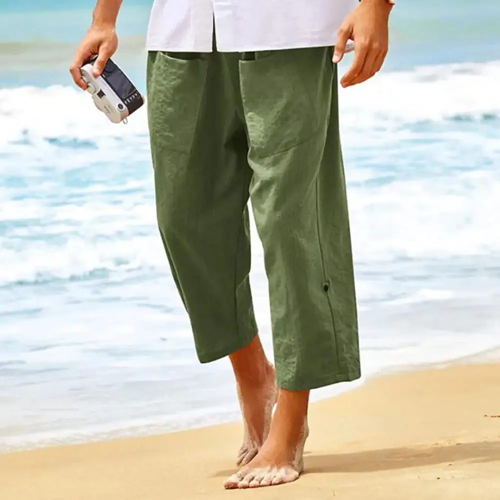 Men's Drawstring Mid-Calf Linen Pants