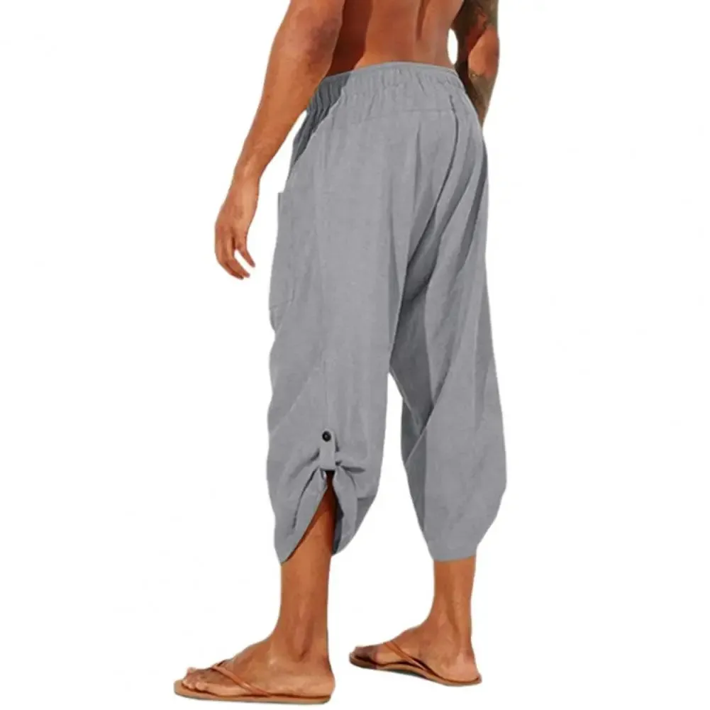 Men's Drawstring Mid-Calf Linen Pants