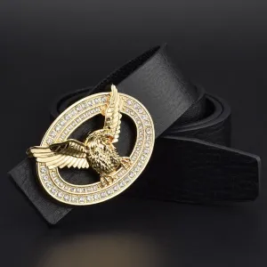 Men's Hollow Eagle Sparkling Rhinestone Buckle Leather Belt