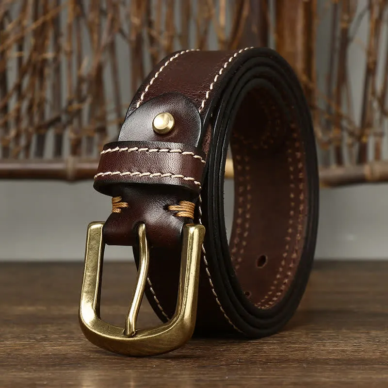 Men's Luxury Stitched Cowhide Leather Belt