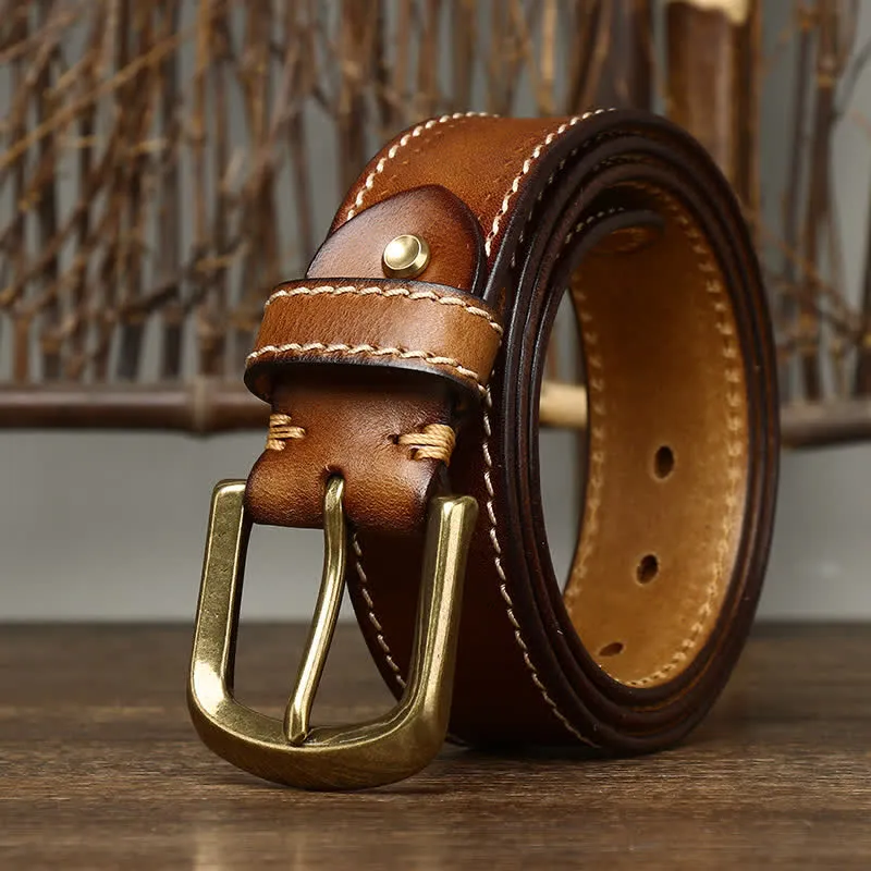 Men's Luxury Stitched Cowhide Leather Belt