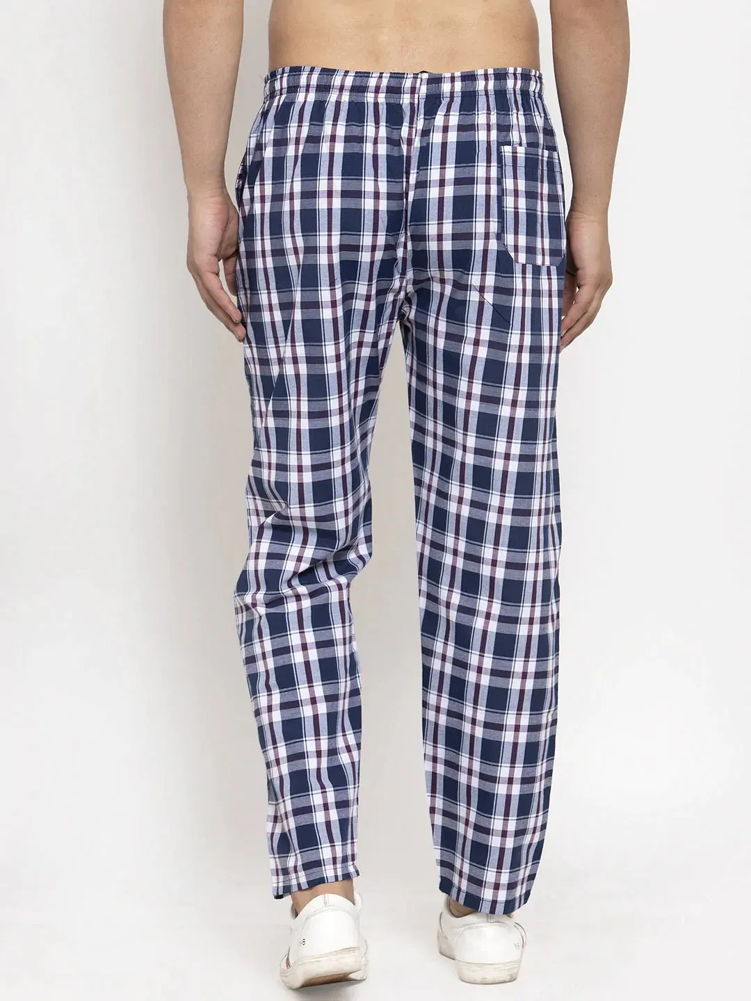 Men'S Navy Blue Checked Cotton Track Pants