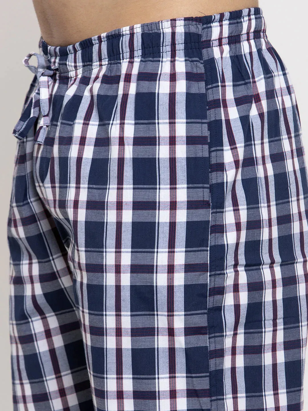 Men'S Navy Blue Checked Cotton Track Pants