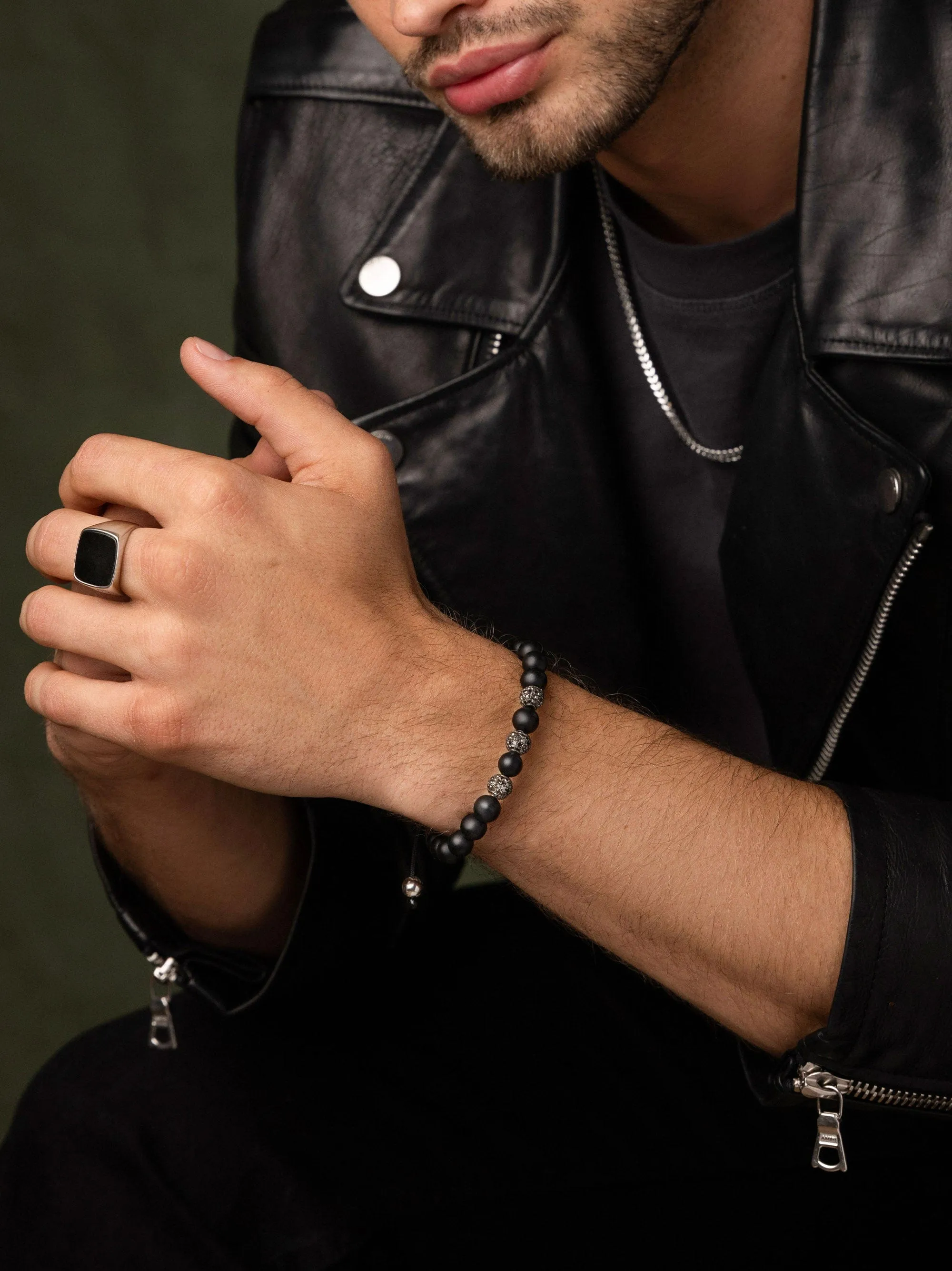 Men's Trio Black Diamond Beaded Bracelet with Matte Onyx