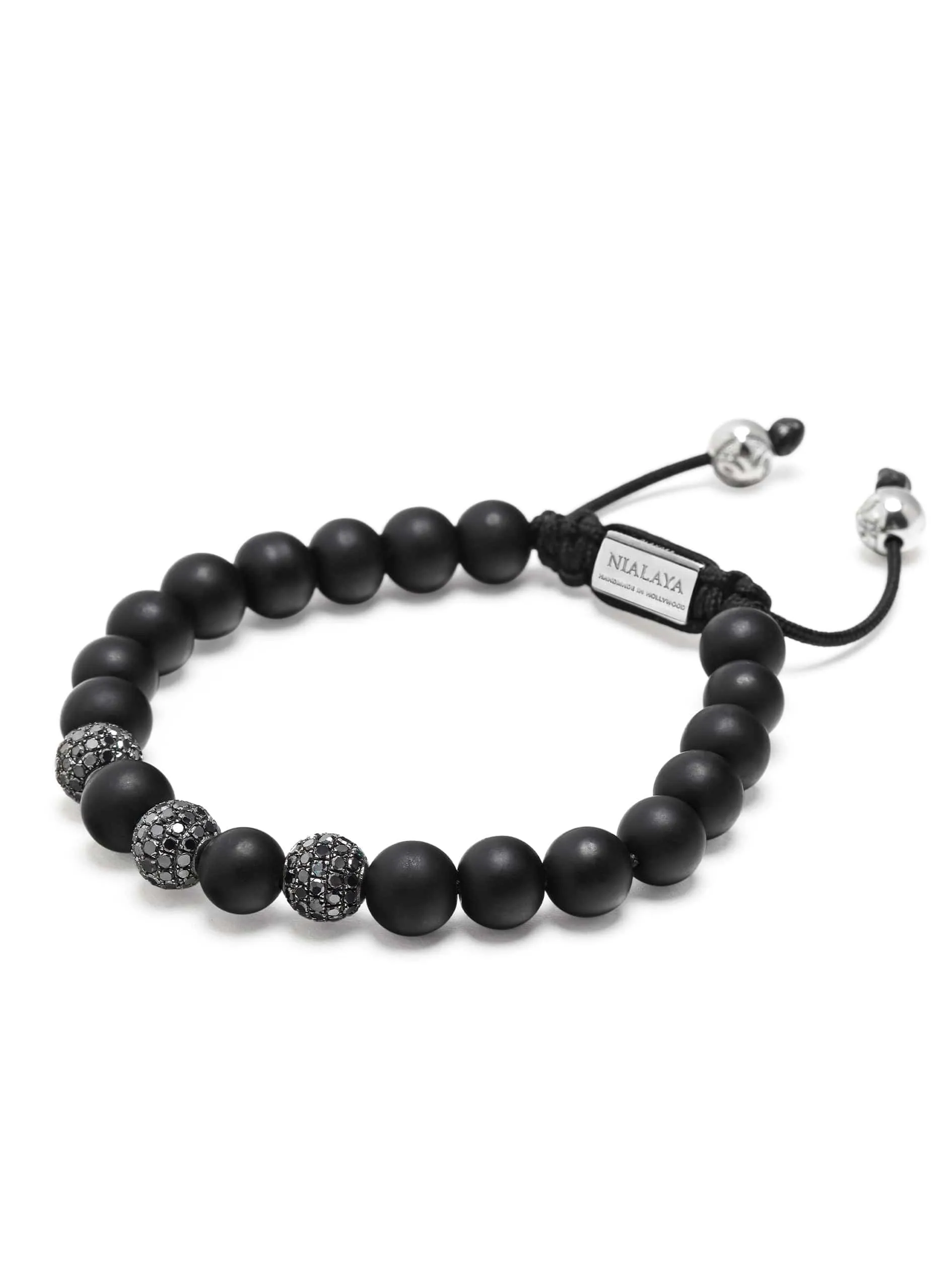 Men's Trio Black Diamond Beaded Bracelet with Matte Onyx