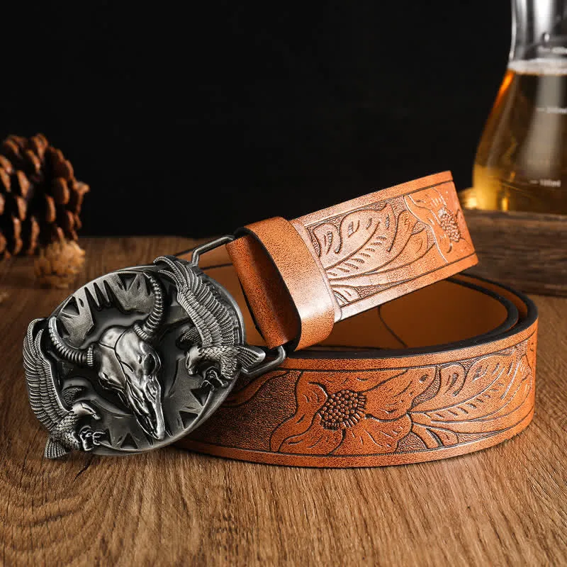 Men's Vintage Bull & Dual Eagles Leather Belt