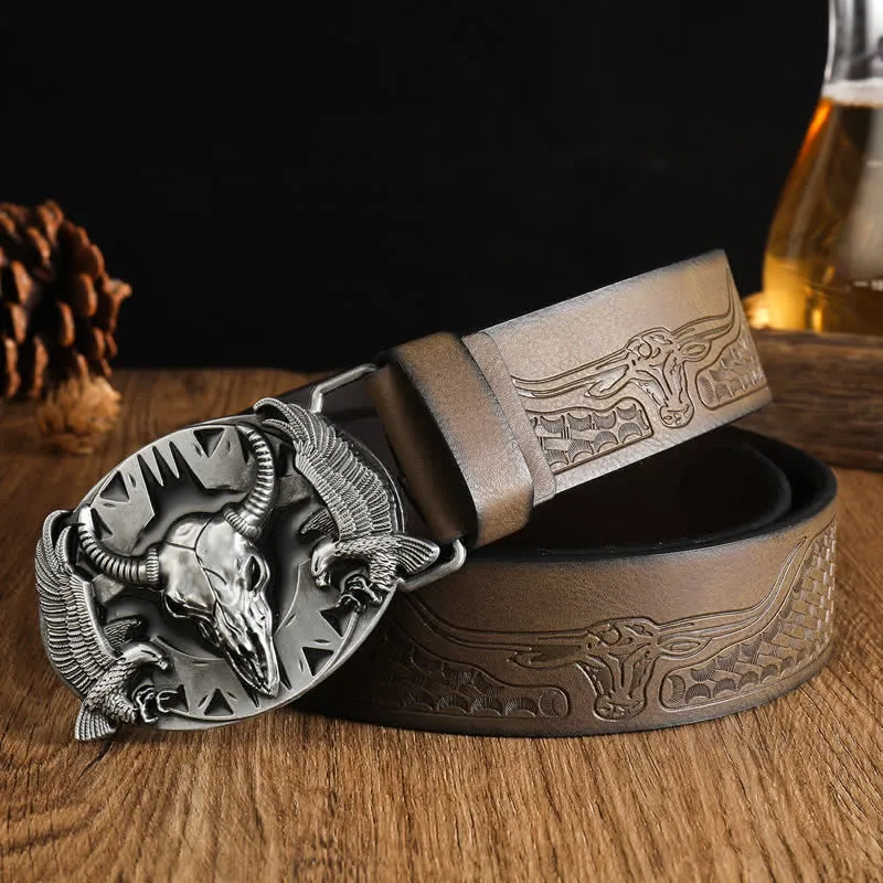 Men's Vintage Bull & Dual Eagles Leather Belt