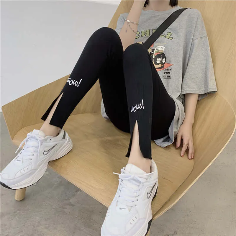 Net red thread leggings women wear large size autumn new high waist slimming purse small foot cotton nine pants women