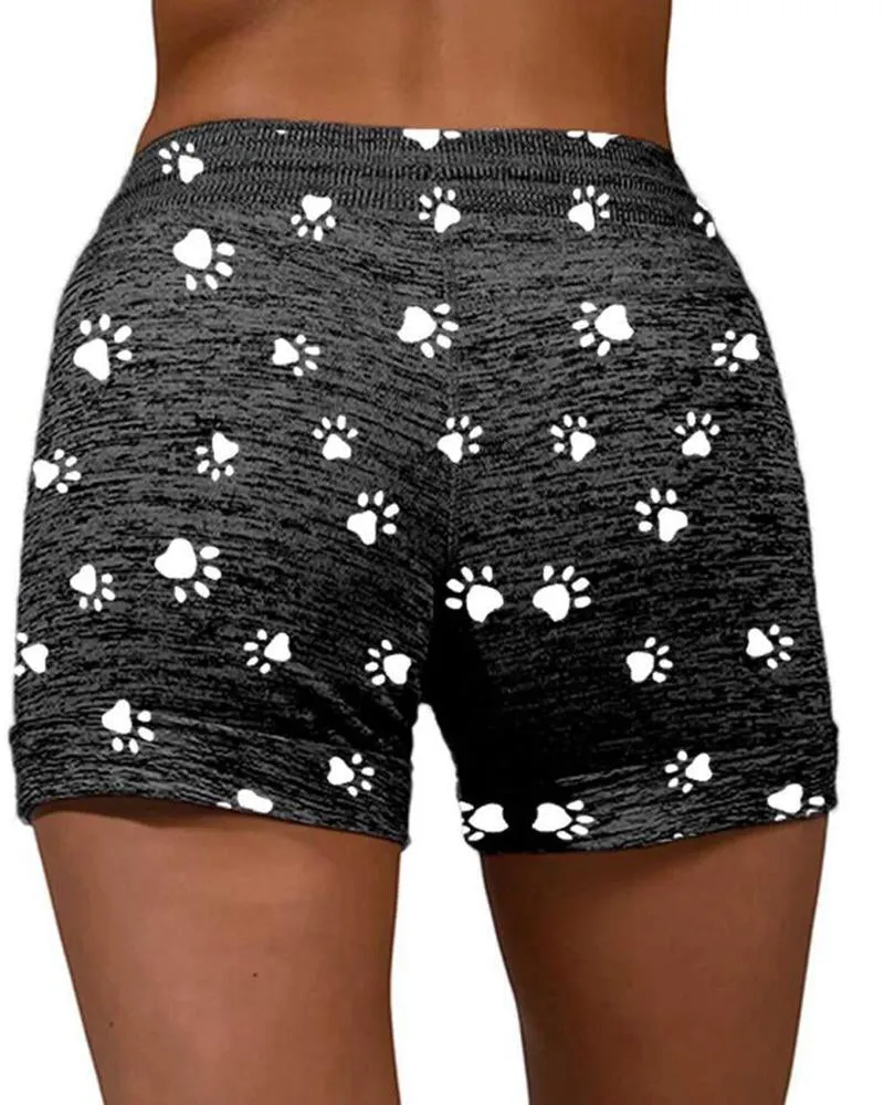 Paw Print Drawstring Short Pants