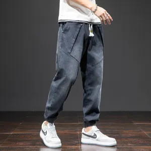 Plus Size Summer Harem Jeans Men Stretched Denim Pants Streetwear Black Joggers Men Casual Baggy Jeans Trousers 6XL 7XL 8XL