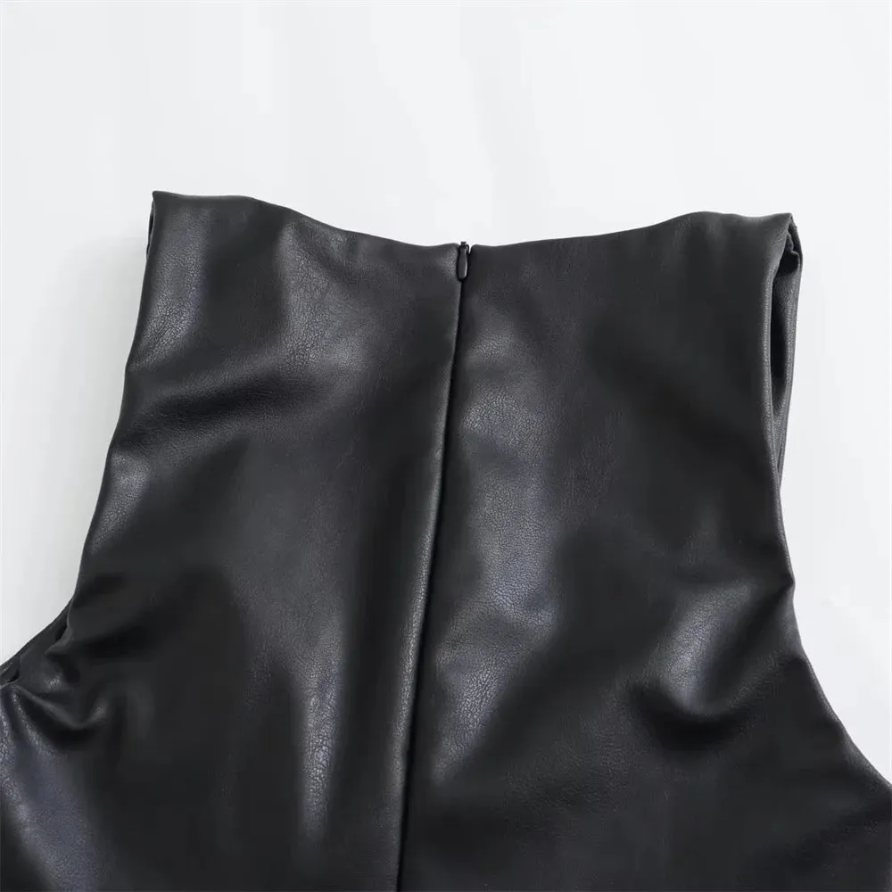 Pre Order:  Scoop Neck Faux Leather Dress