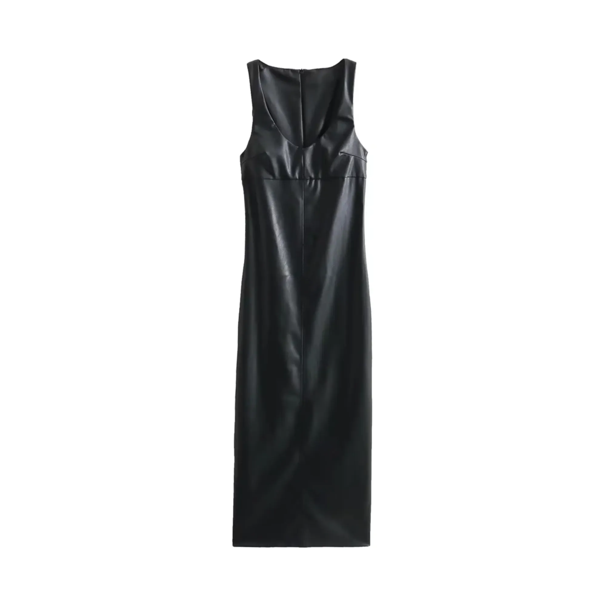 Pre Order:  Scoop Neck Faux Leather Dress