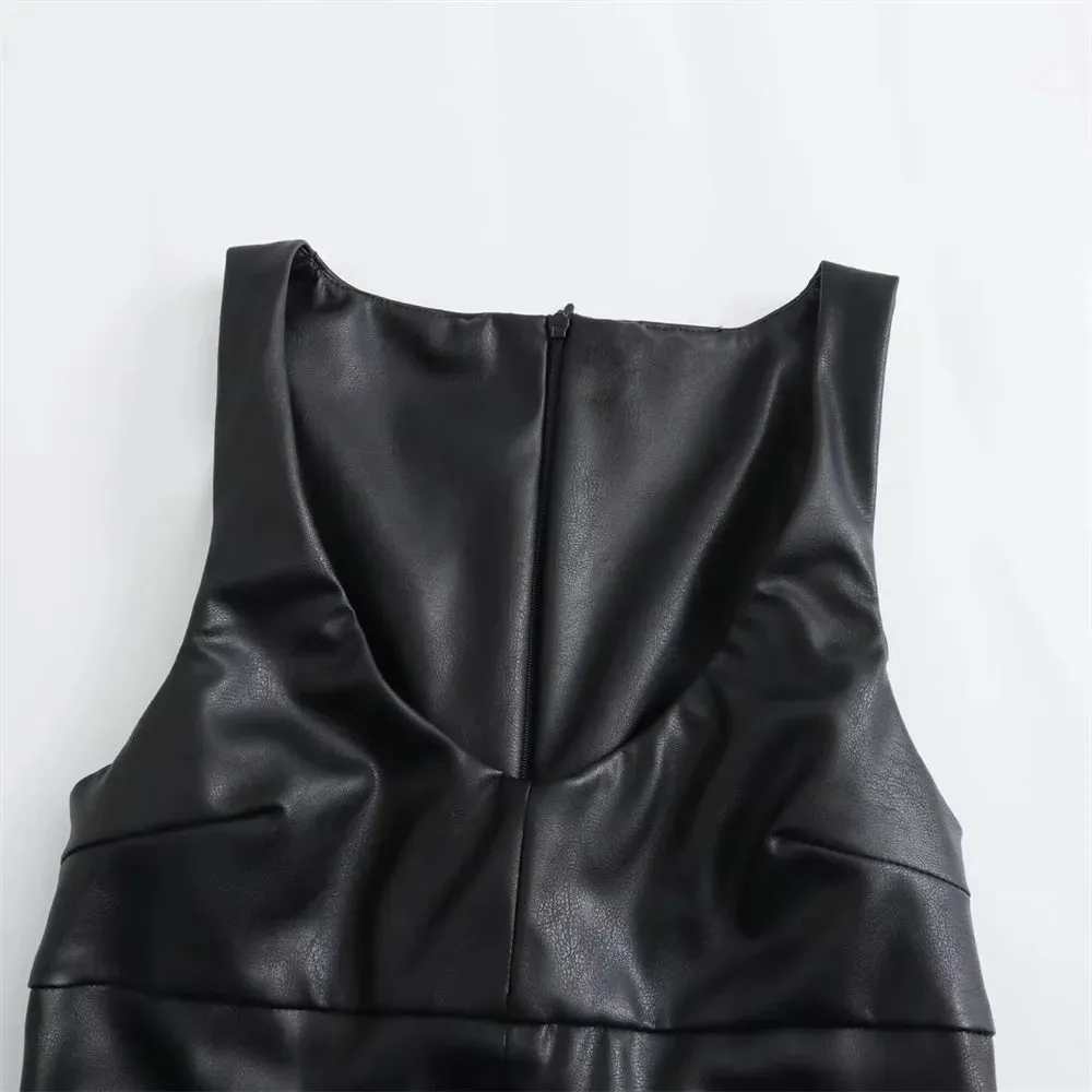 Pre Order:  Scoop Neck Faux Leather Dress