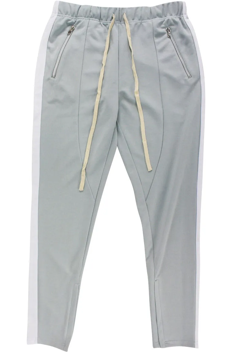 Premium Side Stripe Zip Pocket Track Pants (Grey-White)