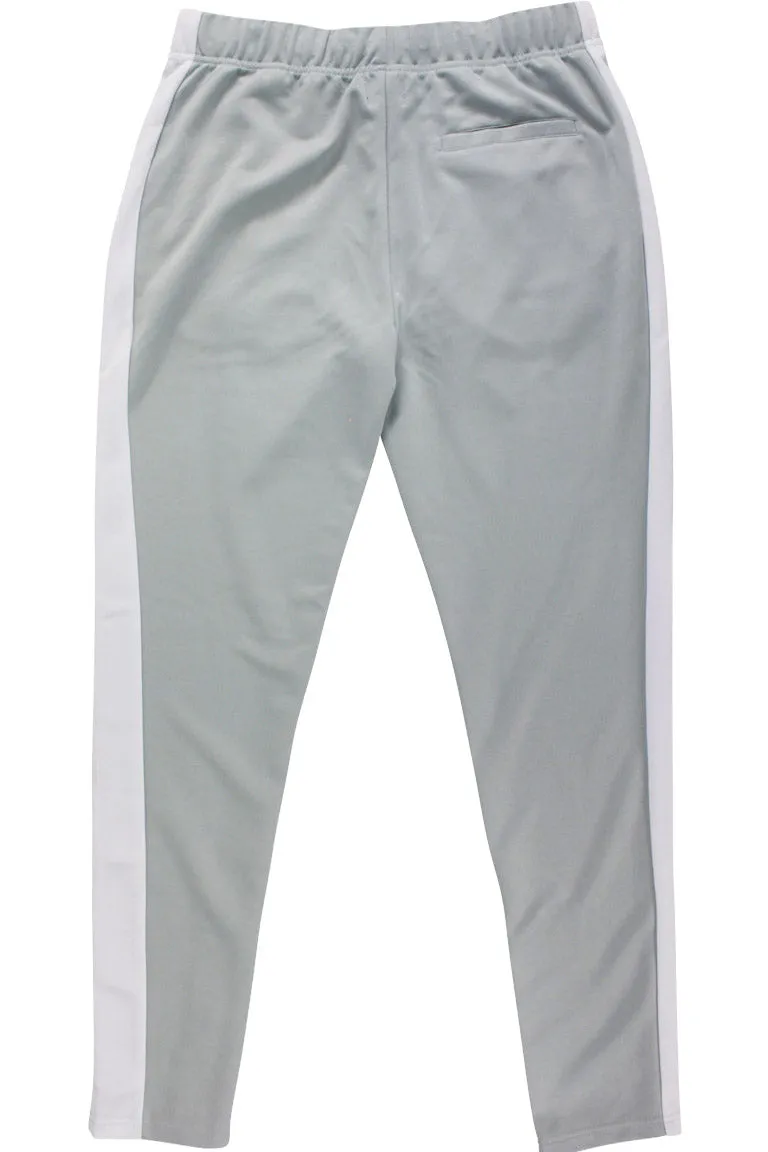 Premium Side Stripe Zip Pocket Track Pants (Grey-White)