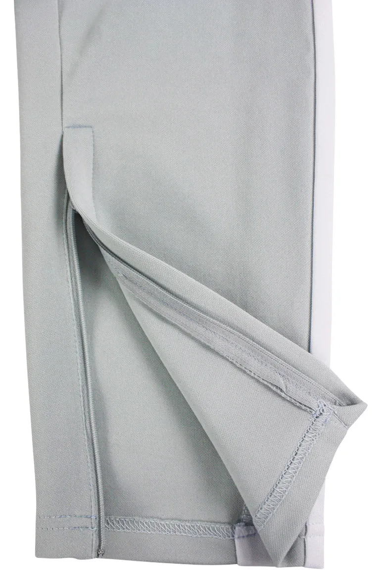 Premium Side Stripe Zip Pocket Track Pants (Grey-White)