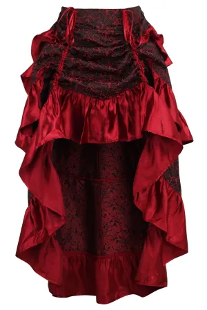 Red Brocade Adjustable High Low Bustle Skirt