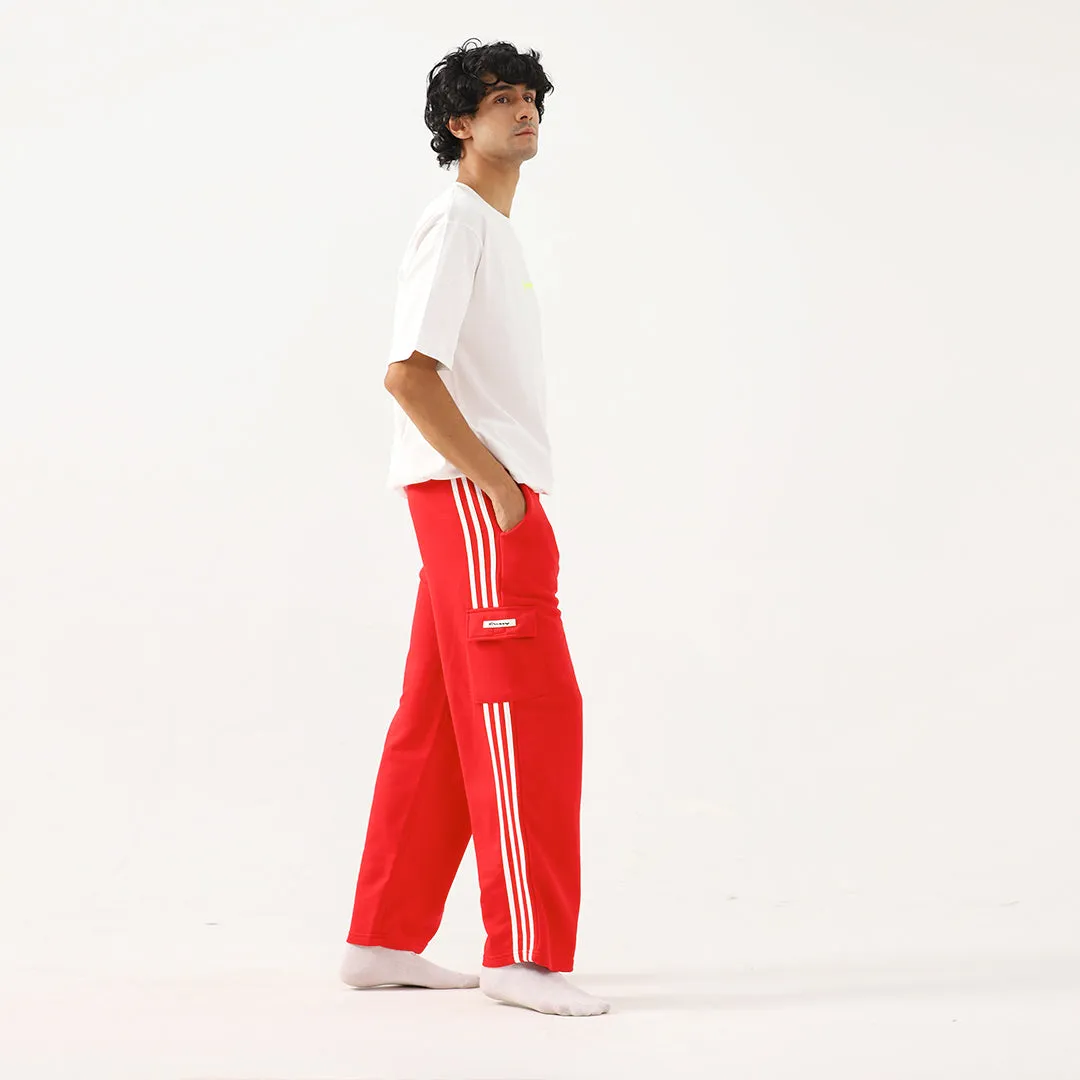 Red Wide Leg Cargo Unisex Trouser