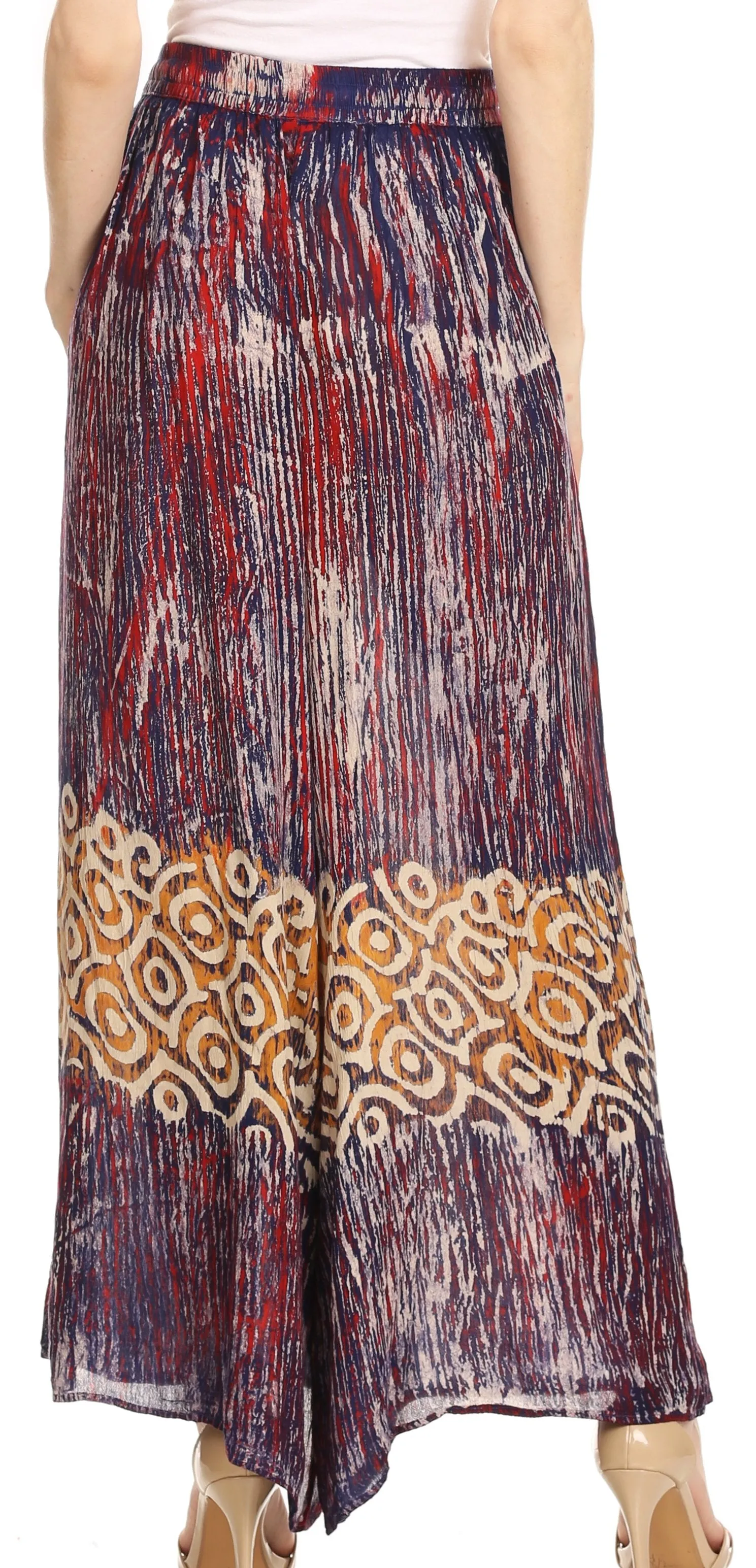 Sakkas Julia Batik Palazzo Wide Leg Pants with Elastic Waistband