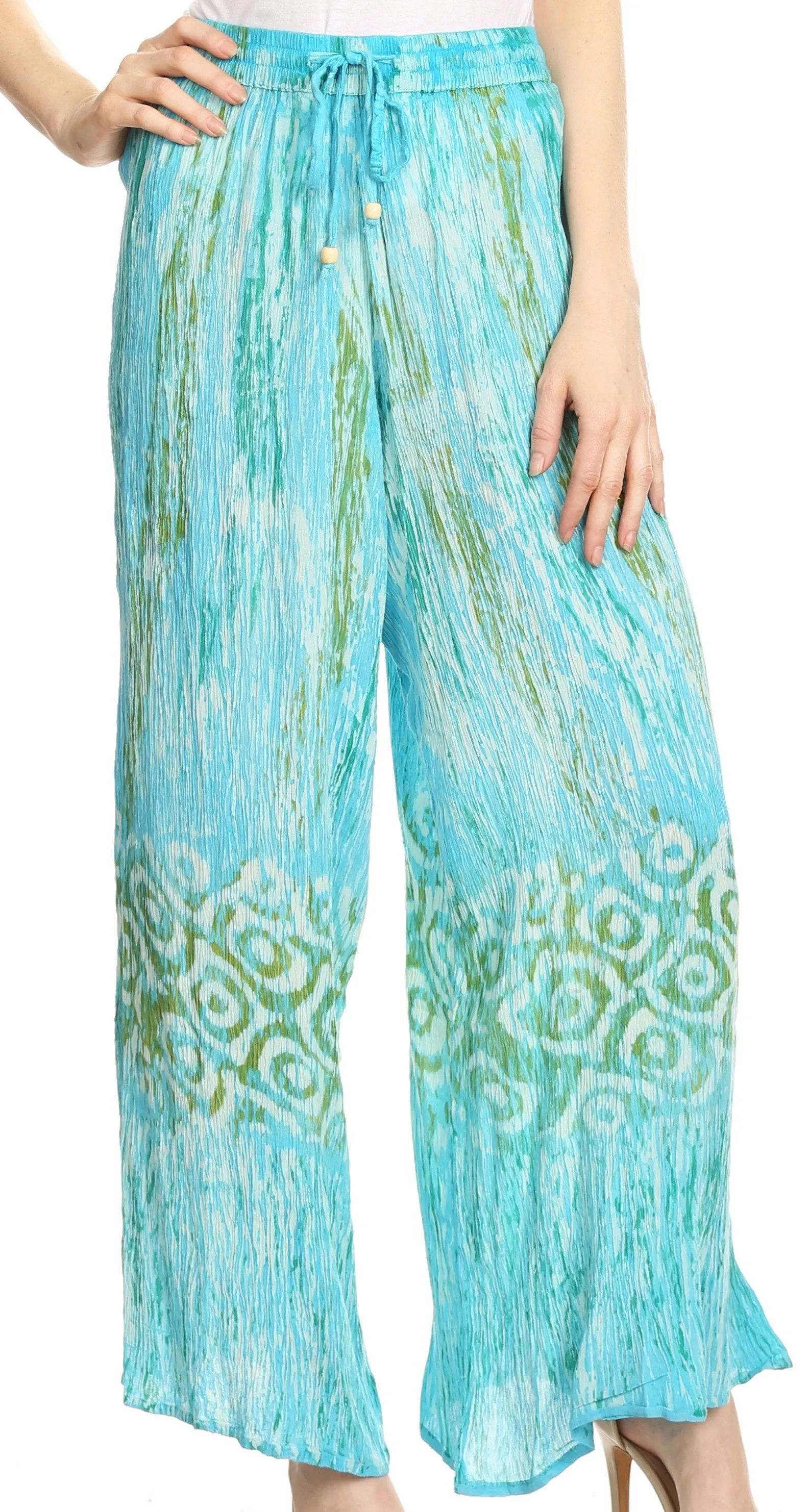 Sakkas Julia Batik Palazzo Wide Leg Pants with Elastic Waistband