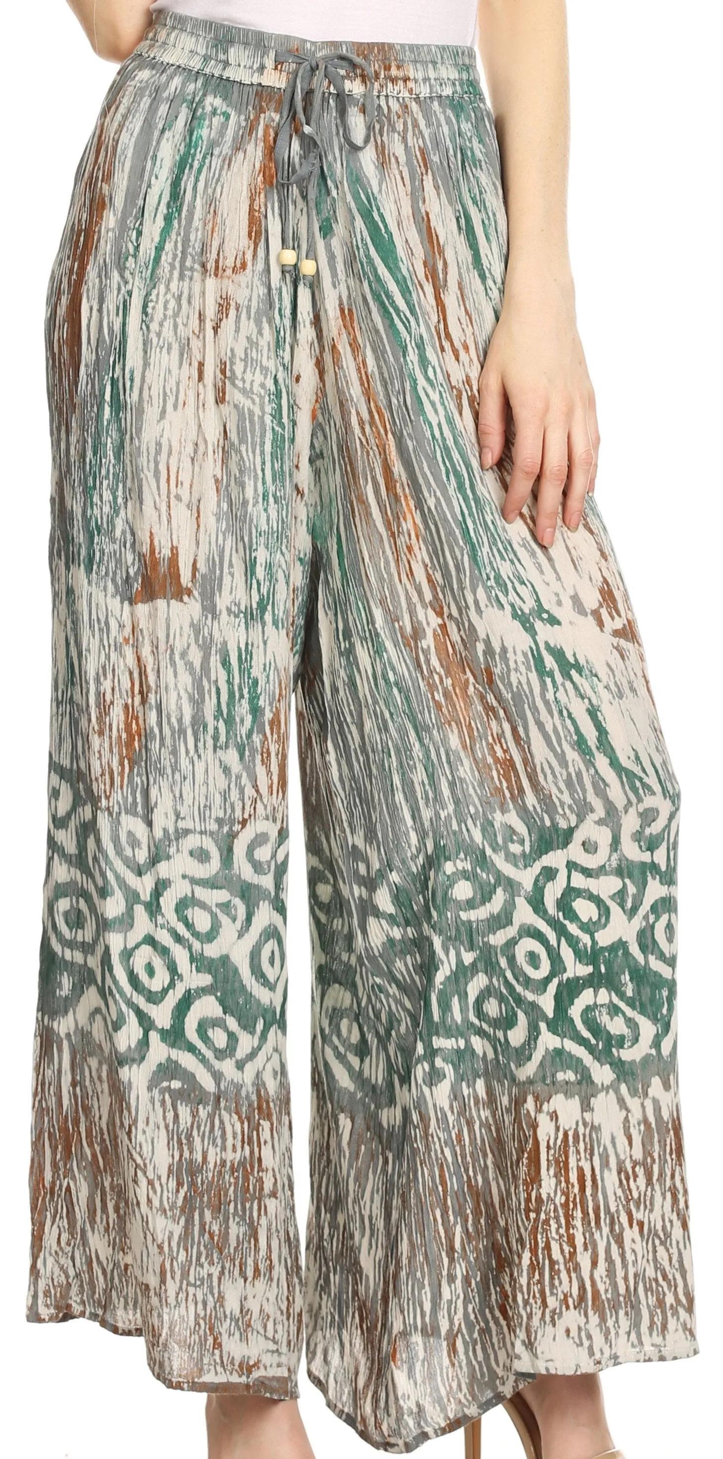 Sakkas Julia Batik Palazzo Wide Leg Pants with Elastic Waistband