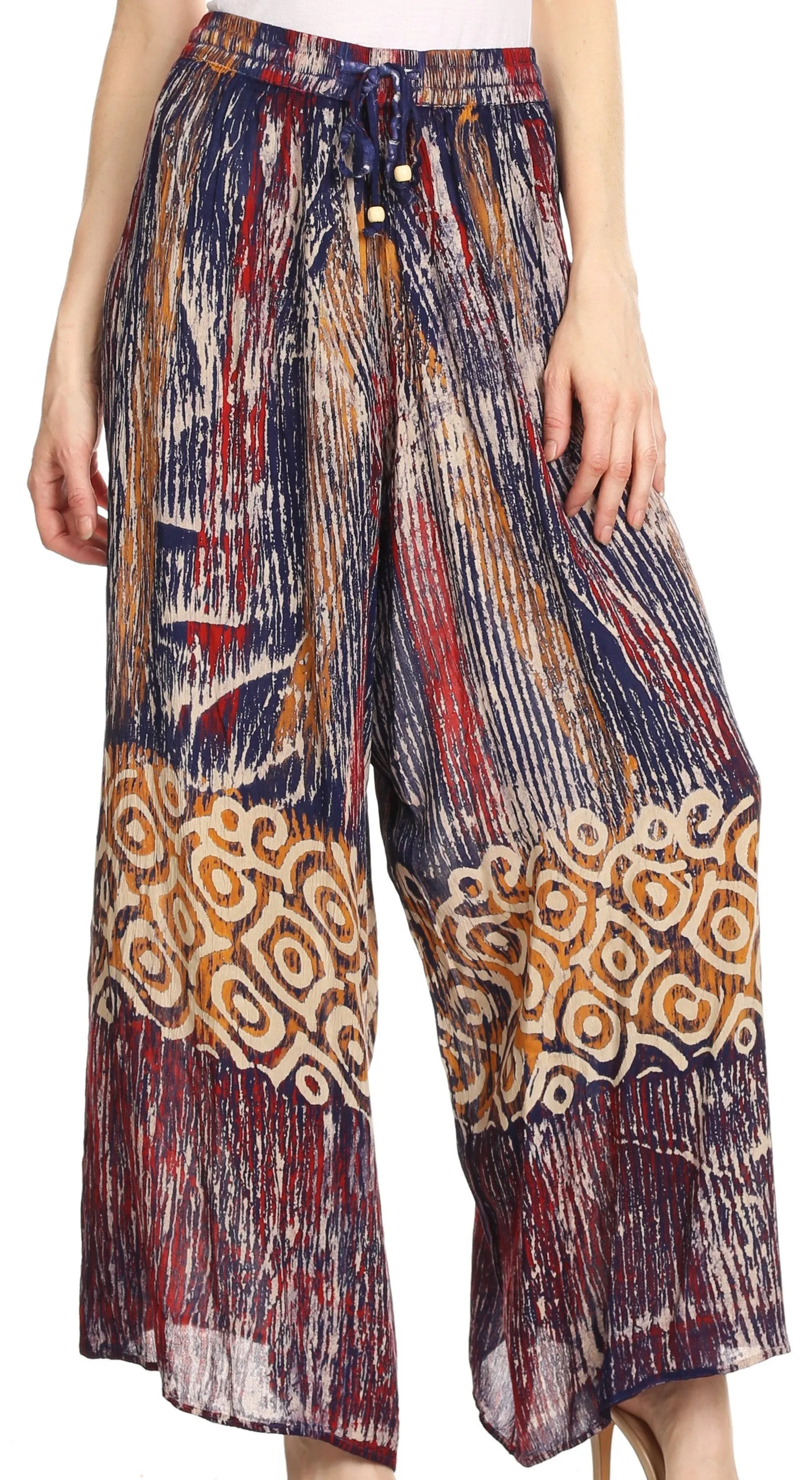 Sakkas Julia Batik Palazzo Wide Leg Pants with Elastic Waistband